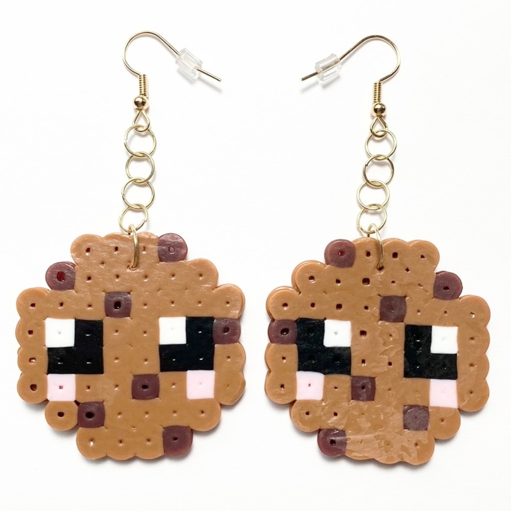 Handmade Perler Bead Black/Brown Chocolate Chip Cookie Earrings. New